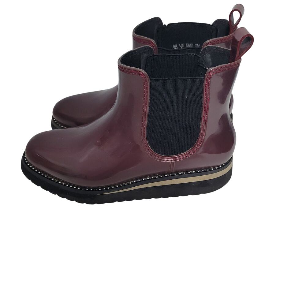Naturalizer Glossy Rubber Chelsea Brown Rain Ankle Boots Size7M 31026-2858 - Picture 2 of 7
